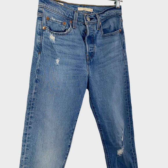 Levi's Wedgie Straight Fit Ankle Jeans Womens 25 Light Wash High-Rise Distressed - Picture 4 of 14